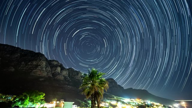 A timelapse of rotation of the night sky from Cape Town, South Africa. This astro time-lapse shows the motion of the stars in the southern hemisphere rotating around the south celestial pole.