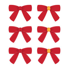 Collection of shiny ribbon bow isolated on white background. Vector Illustration.