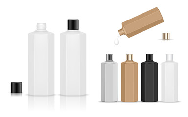 Cosmetic plastic bottle. Liquid container for gel, lotion, cream, shampoo, bath foam. Beauty product package. Vector illustration.