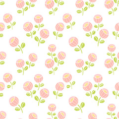 Seamless pattern with cute floral, pink flowers background. Vector illustration.