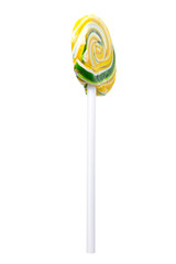 round caramel on a white stick of lemon-mint flavor isolated on white
