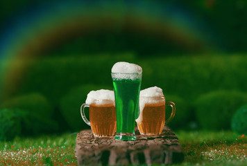 Pints of Amber & Green Ale with Rainbow