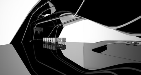 Abstract architectural black and white interior of a modern villa. 3D illustration and rendering.