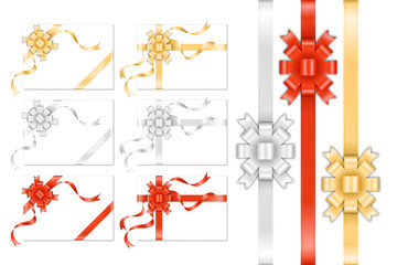 Obraz na płótnie Canvas Ribbon bow gift box isolated on white background (red, gold, silver). Vector Illustration.