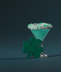 Green Martini Cocktail with Four Leaf Clover