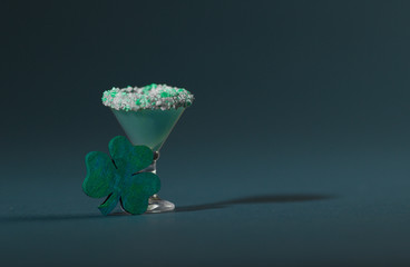 Green Cocktail with Four Leaf Shamrock Clover