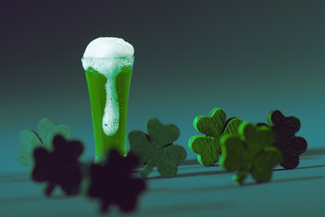 Green Beer in Pilsner Glass with Shamrocks