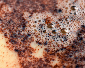 Bubbles from cinnamon, egg and vanilla mixture for French toast closeup macro
