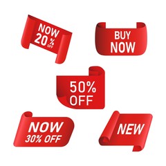 Vector collection of red sale tags with text. Labels or Ribbons for banners and posters design