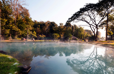 Natural environment hot spring at Jaeson National Park in Lampang, Thailand
