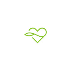 Green heart, leaf love logo design vector illustration template
