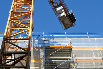 concrete counterweigt at jib of a construction crane