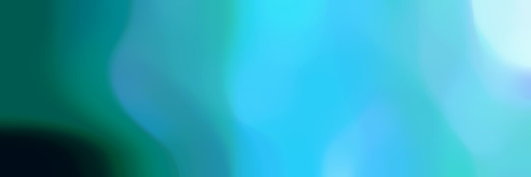 blurred bokeh horizontal background texture with medium turquoise, very dark blue and teal green colors and free text space