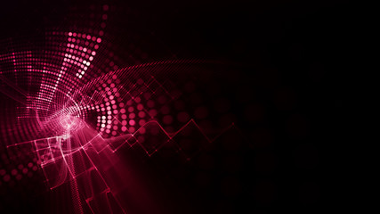 Abstract red and black background element. Fractal graphics 3d illustration. Wide format composition of grid cells and circles. Information technology concept.