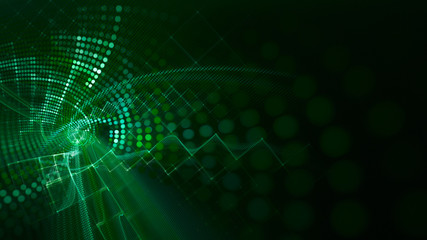 Abstract background element. Fractal graphics 3d illustration. Wide format composition of grid cells and circles. Information technology concept.