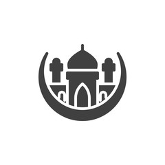Islamic Mosque vector icon. filled flat sign for mobile concept and web design. Muslim moon and Mosque glyph icon. Ramadan kareem symbol, logo illustration. Vector graphics