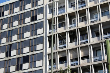 Exterior view of modern office building in Athens, Greece