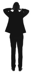 Silhouette of stressed businessman on white background. Concept of choice