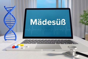 Mädesüß – Medizin, Gesundheit. Computer im Büro mit Begriff auf dem Bildschirm. Arzt, Gesundheitswesen