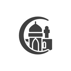 Islamic Mosque vector icon. filled flat sign for mobile concept and web design. Islamic moon and mosque glyph icon. Symbol, logo illustration. Vector graphics