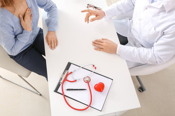 Sick woman visiting male cardiologist in clinic