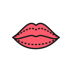 Lip augmentation, hyaluronic acid injections, plastic surgery color line icon.