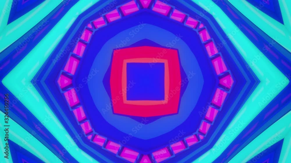Poster multicolored animated kaleidoscope pattern. 3d render