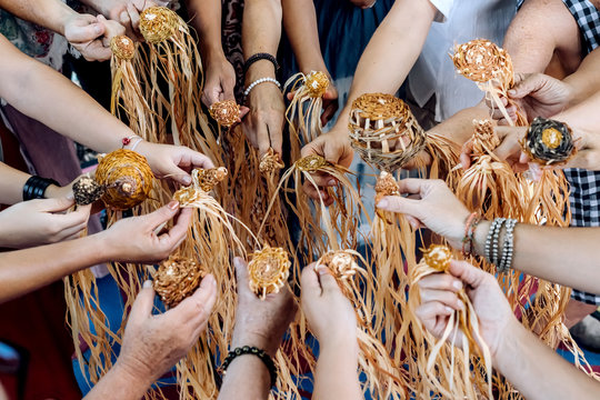 Different Ages And Nationalities Females Hands Keeping Their Weaving Craft After The Workshop Together Staying In A Circle. Diversity And Inclusion. Women Multicultural Community In Australia.