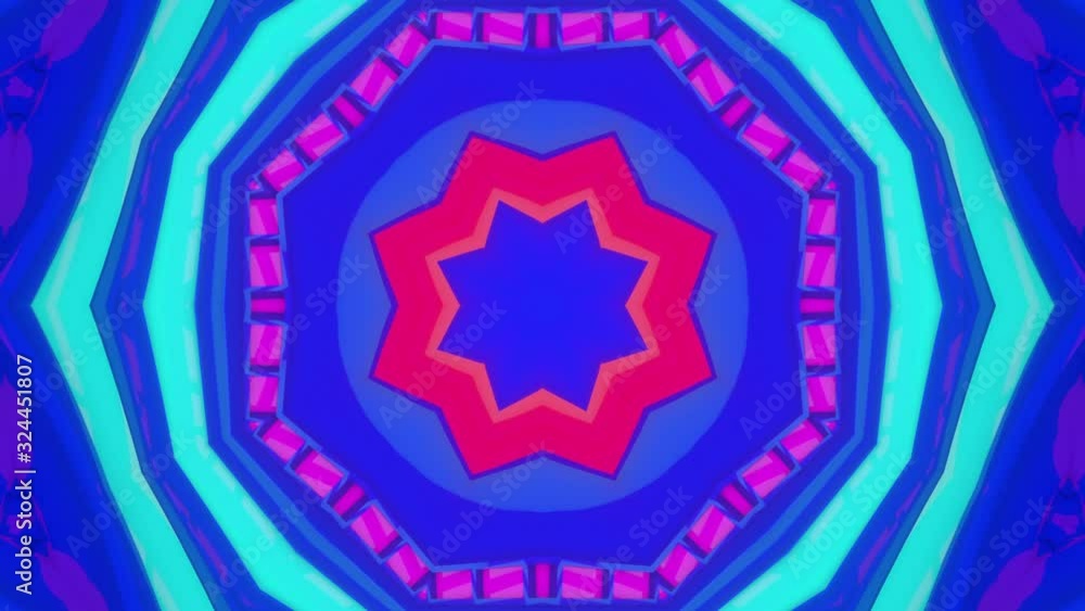 Poster multicolored animated kaleidoscope pattern. 3d render
