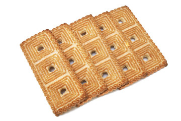 Several rectangular chip cookies isolated on white