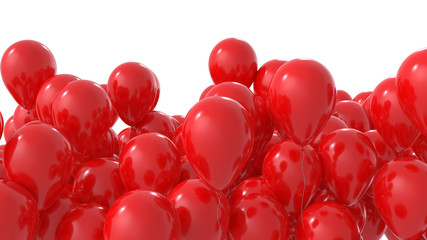 Background of red balloons isolated on white. 3D render.v01