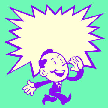 Retro Style of cute business man shouting while walking with a big star speech bubble for text area.