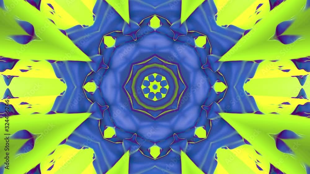 Poster multicolored animated kaleidoscope pattern. 3d render