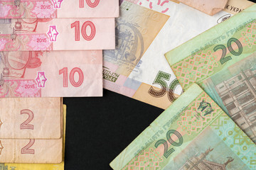Pile of Ukrainian Hryvnia money close up