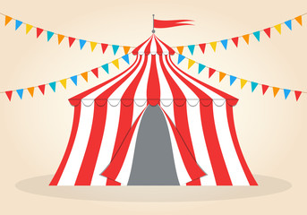 Circus or carnival tent with colorful flags. Vector illustration.
