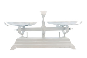 White painted vintage scale isolated with clipping path on white background
