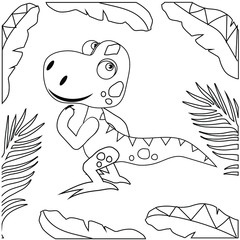 Сoloring dino. Cute cartoon In the style of contour drawing, hand-drawn art line. Children's and adult coloring. Monochrome vector illustration for coloring book. dinosaur icon.