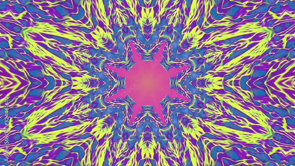 Poster multicolored animated kaleidoscope pattern. 3d render