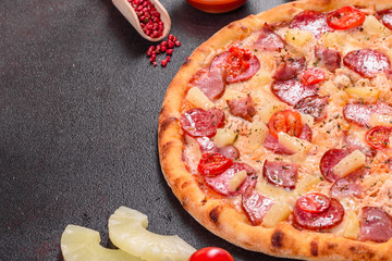 Pepperoni Pizza with Mozzarella cheese, salami, ham