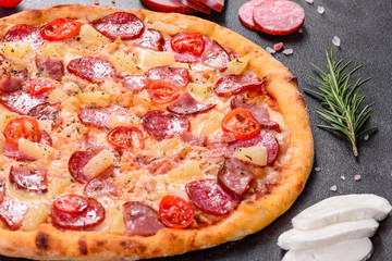 Pepperoni Pizza with Mozzarella cheese, salami, ham