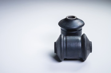 Classic silent blocks car suspension kit one pair on a gray background. Rubber parts with metal...