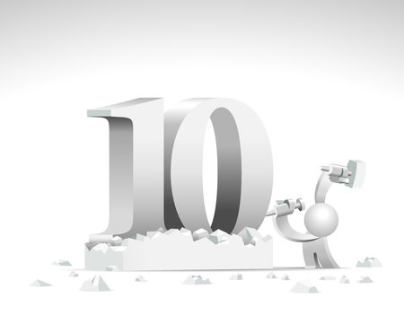 Cute little white Simplified carve a number 10 word sign sculpture from a big giant rock.
