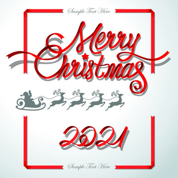 Outline freehand line drawing of Merry Christmas & Happy New Year retro style decorative designs.