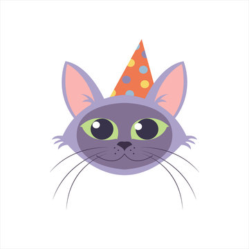 Vector Cat head for cat's birthday celebration greeting card or invitation banners.