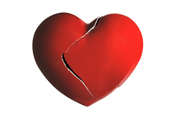 Broken ceramic red heart isolated on white background