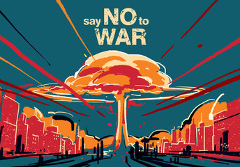 Say no to war, Nuclear bomb explosion illustration vector, 