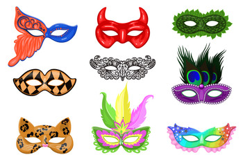 Set of carnival masks isolated on a white background. Vector graphics.
