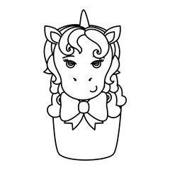 head of cute unicorn fantasy in cup ceramic vector illustration design