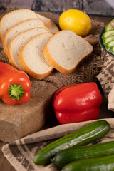 Sliced white bread with vegetables