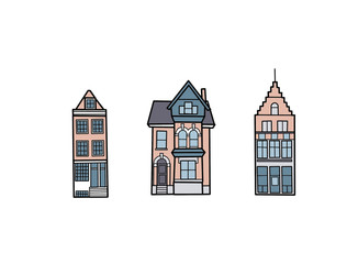 European street, cartoon-style houses, minimalism